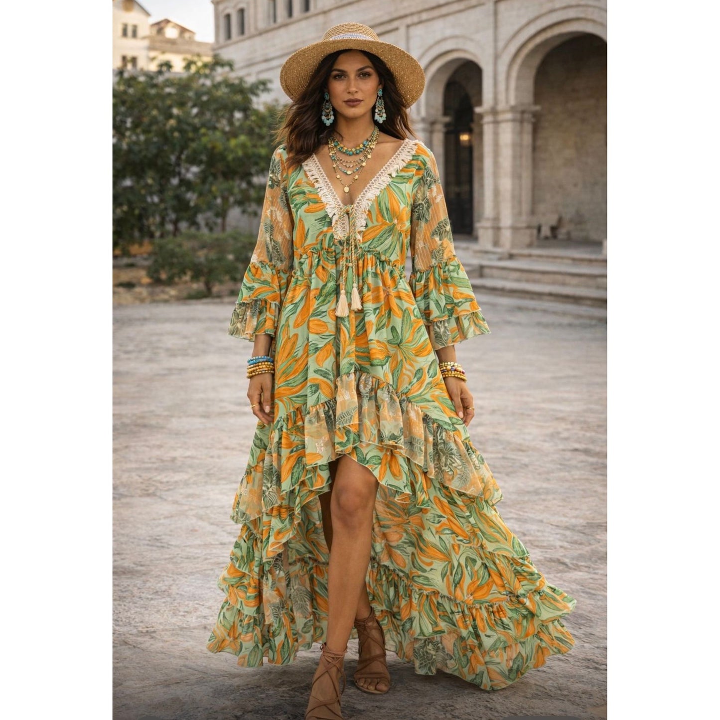 The Boho Santorini High/Low Dress