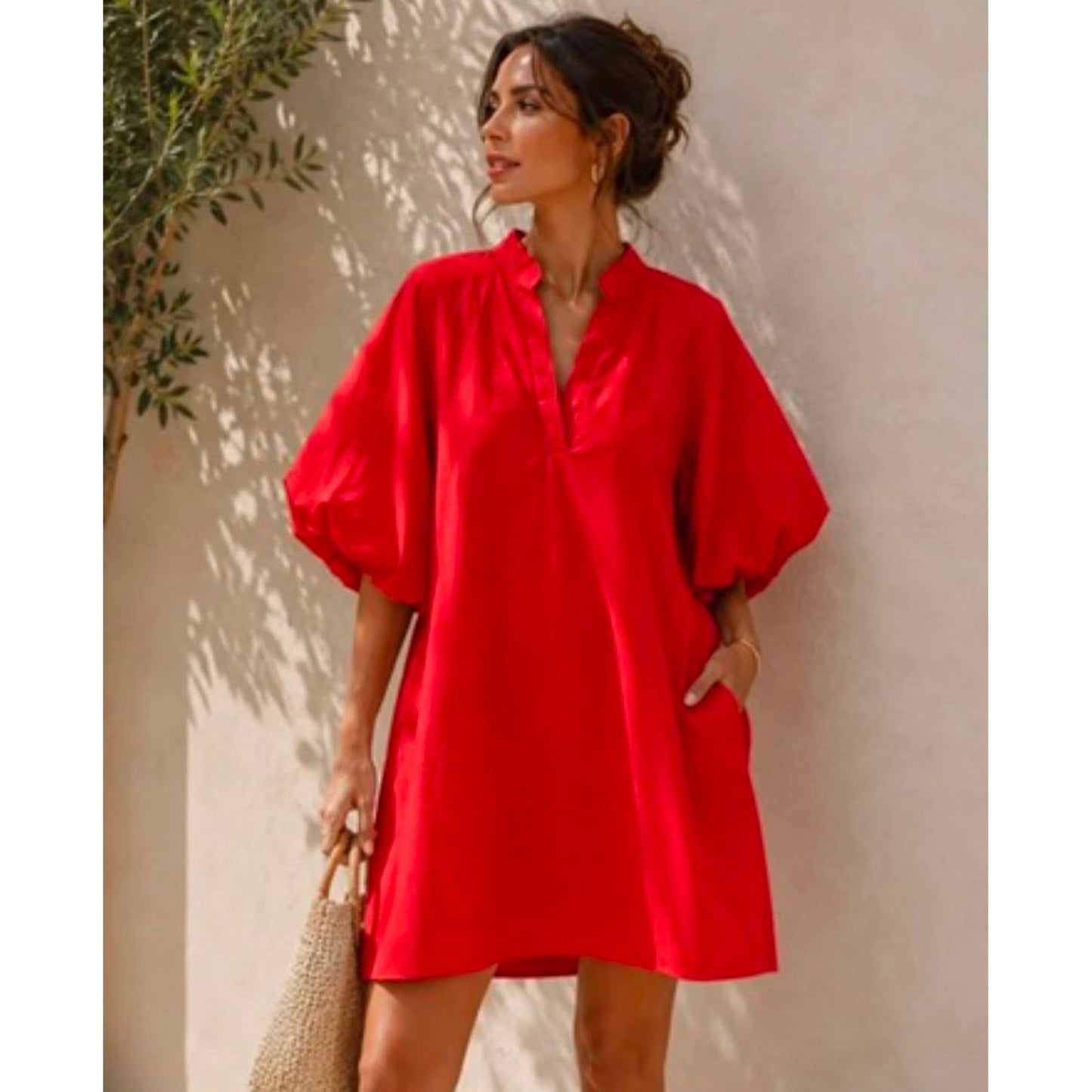 Plain Puff Sleeve Dress