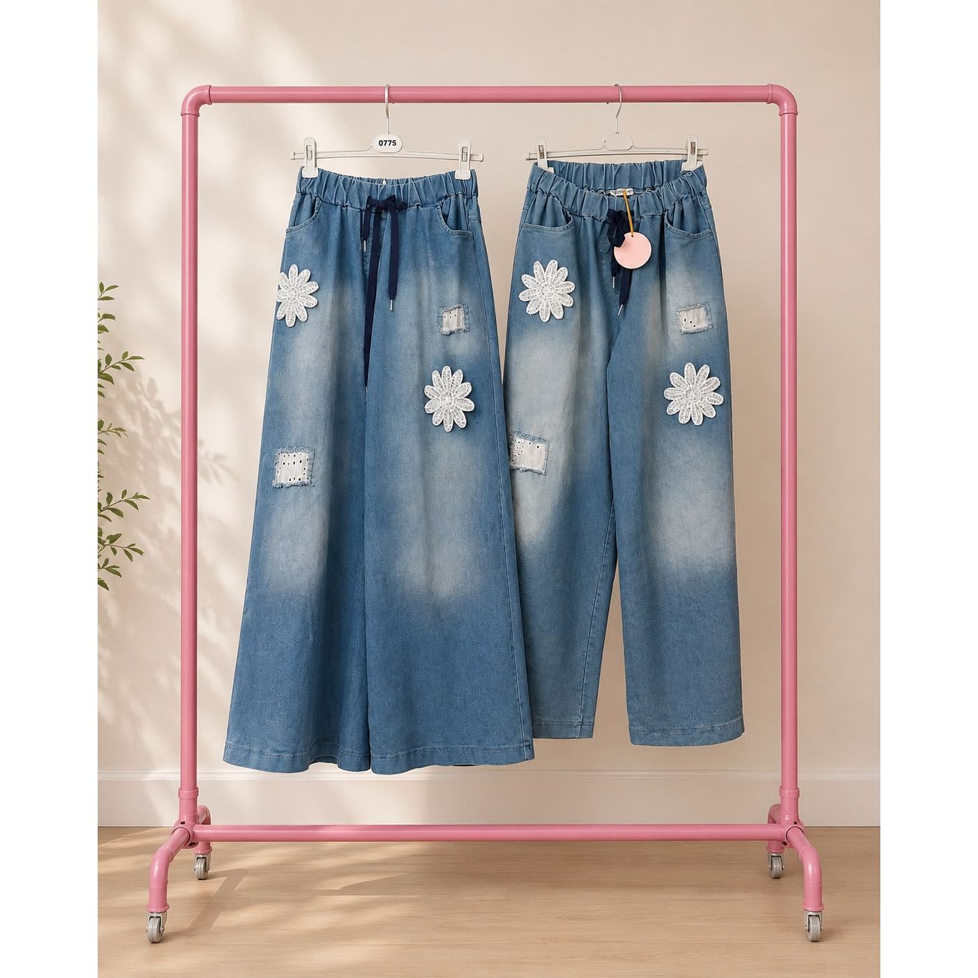 Denim Look Magic Wide Leg Trousers | One Size (Fits UK 10–18)