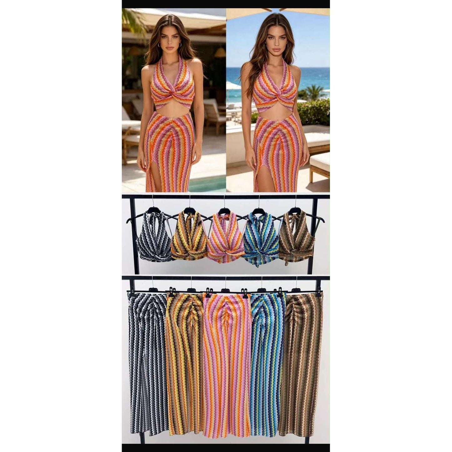 Zig Zag Halterneck Skirt Set
