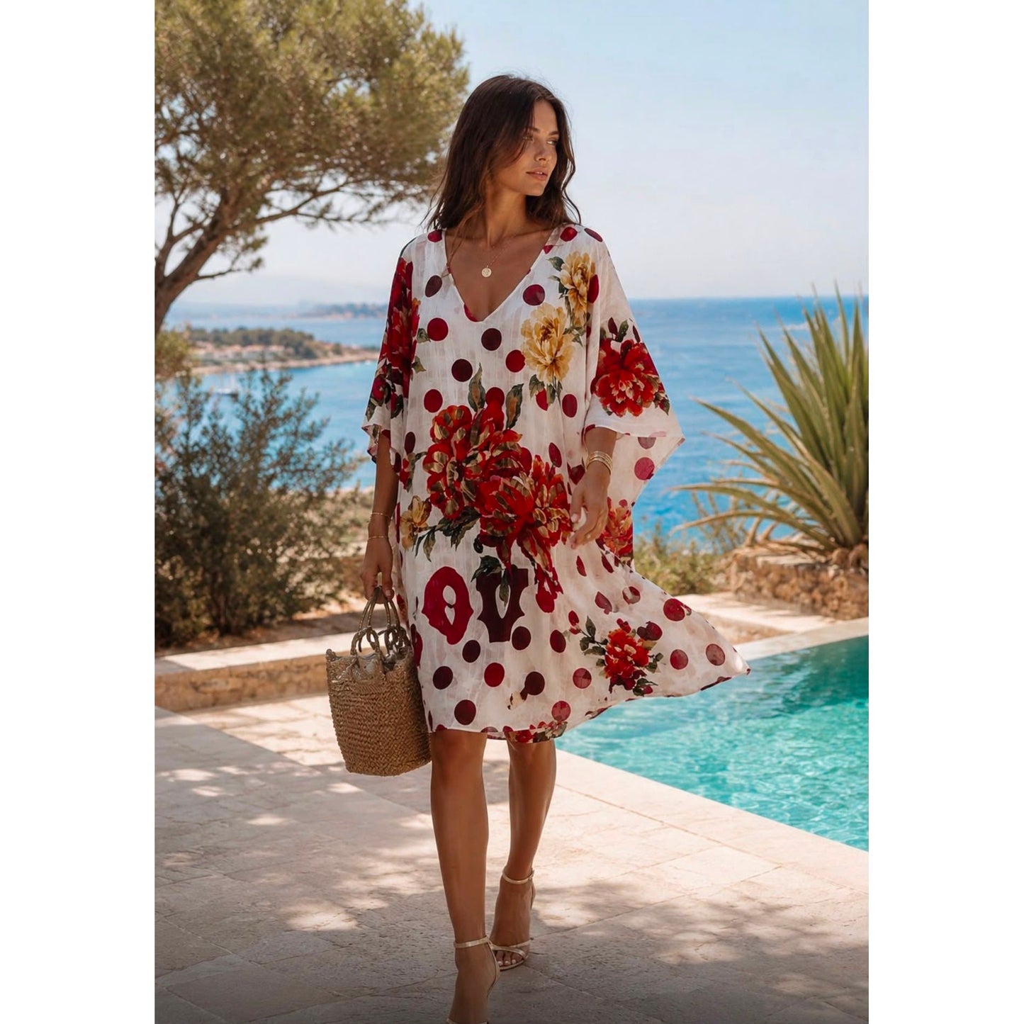 Floral Polka Dot Beach Kaftan