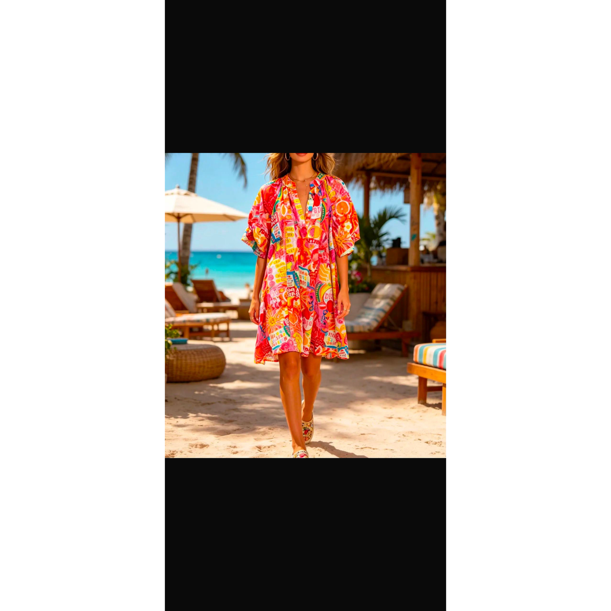 Tropical Cocktail Print Smock Dress – One Size 18-20