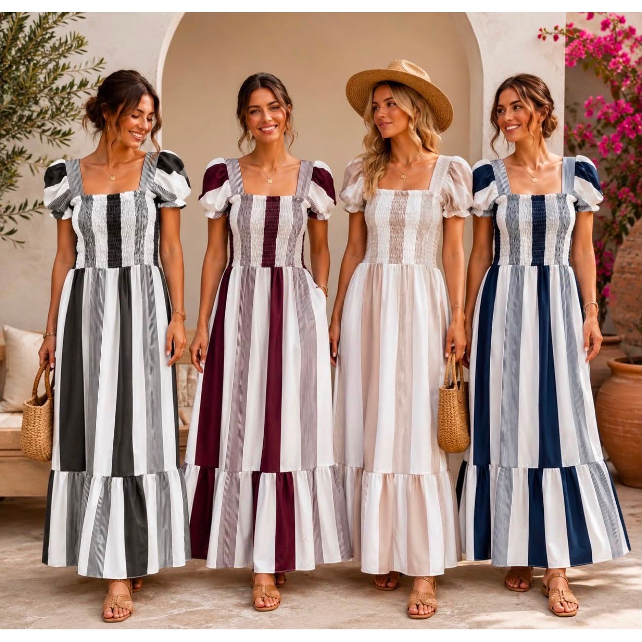 Shirred Stripe Maxi Dress - £20