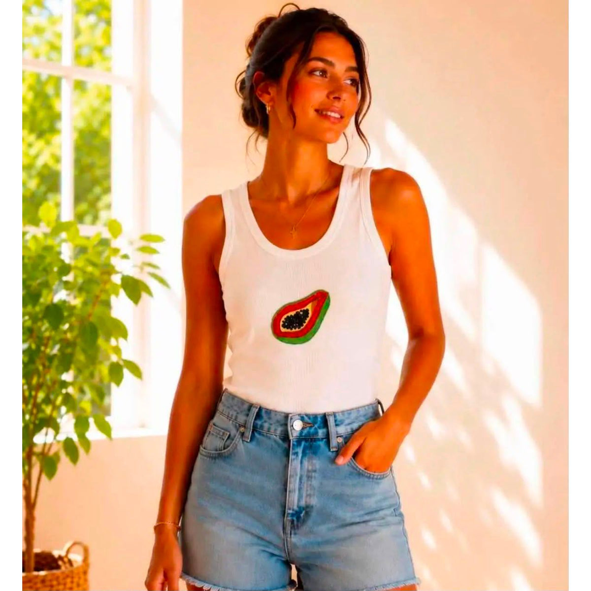 Papaya Ribbed Vest Top