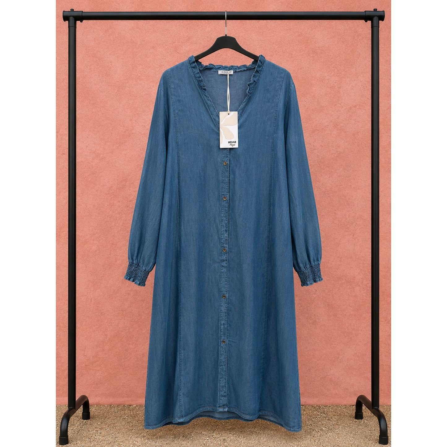 Denim Look Button Through Dress