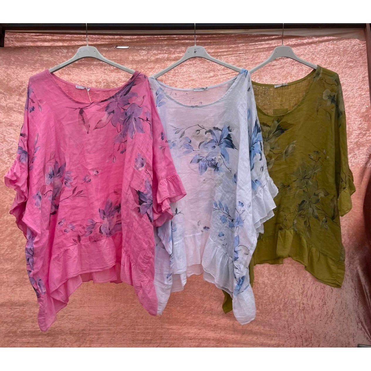 Floral Linen Feel Frill Top