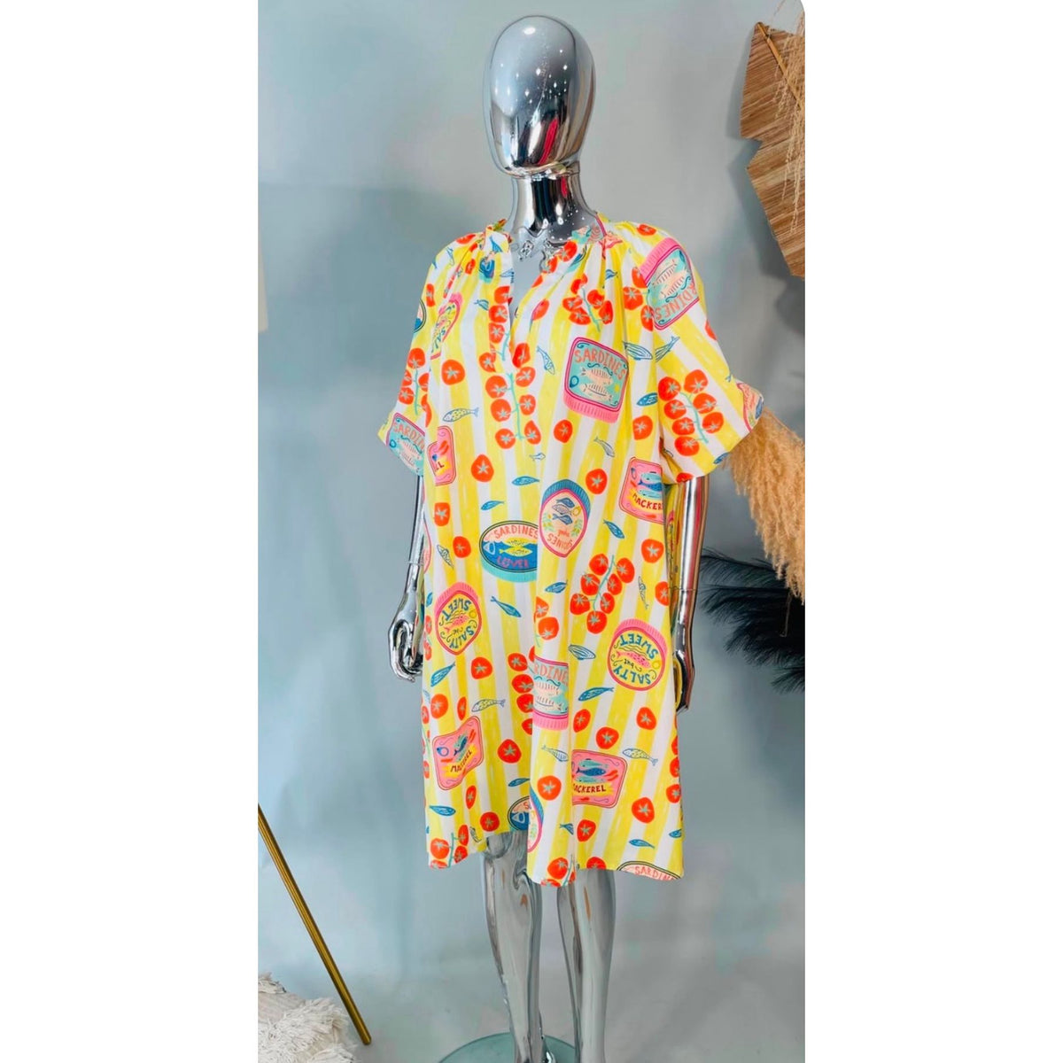 Mediterranean Print Smock Dress
