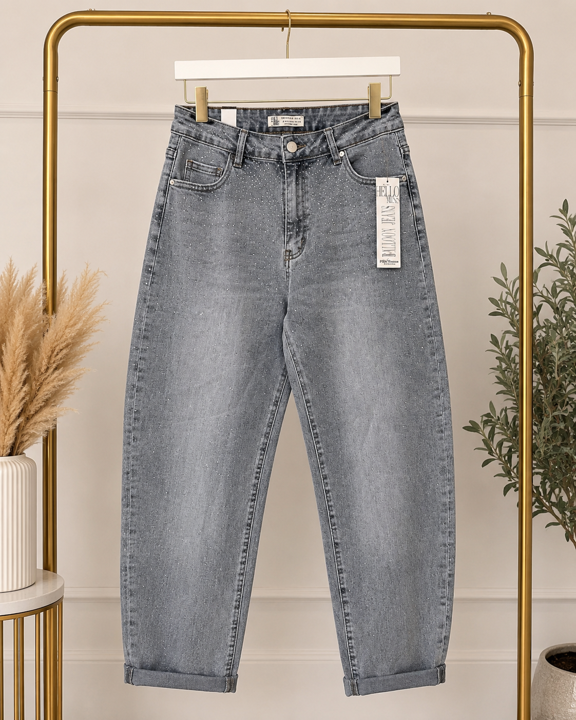 Diamanté Sparkly Stretch Barrel Jeans