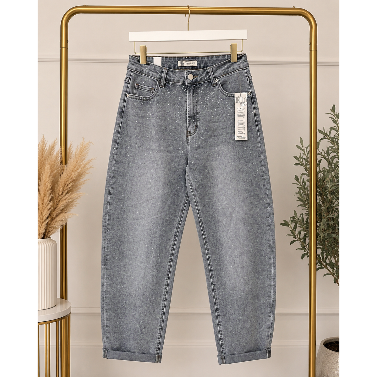 Diamanté Sparkly Stretch Barrel Jeans