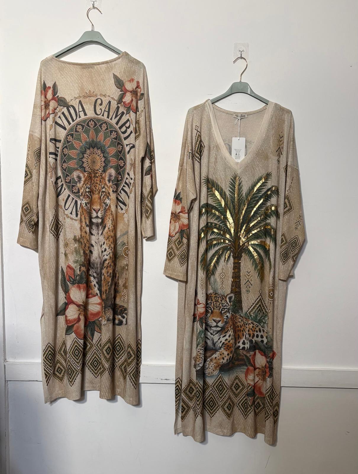 Palm Tree & Leopard Shimmer Maxi Dress