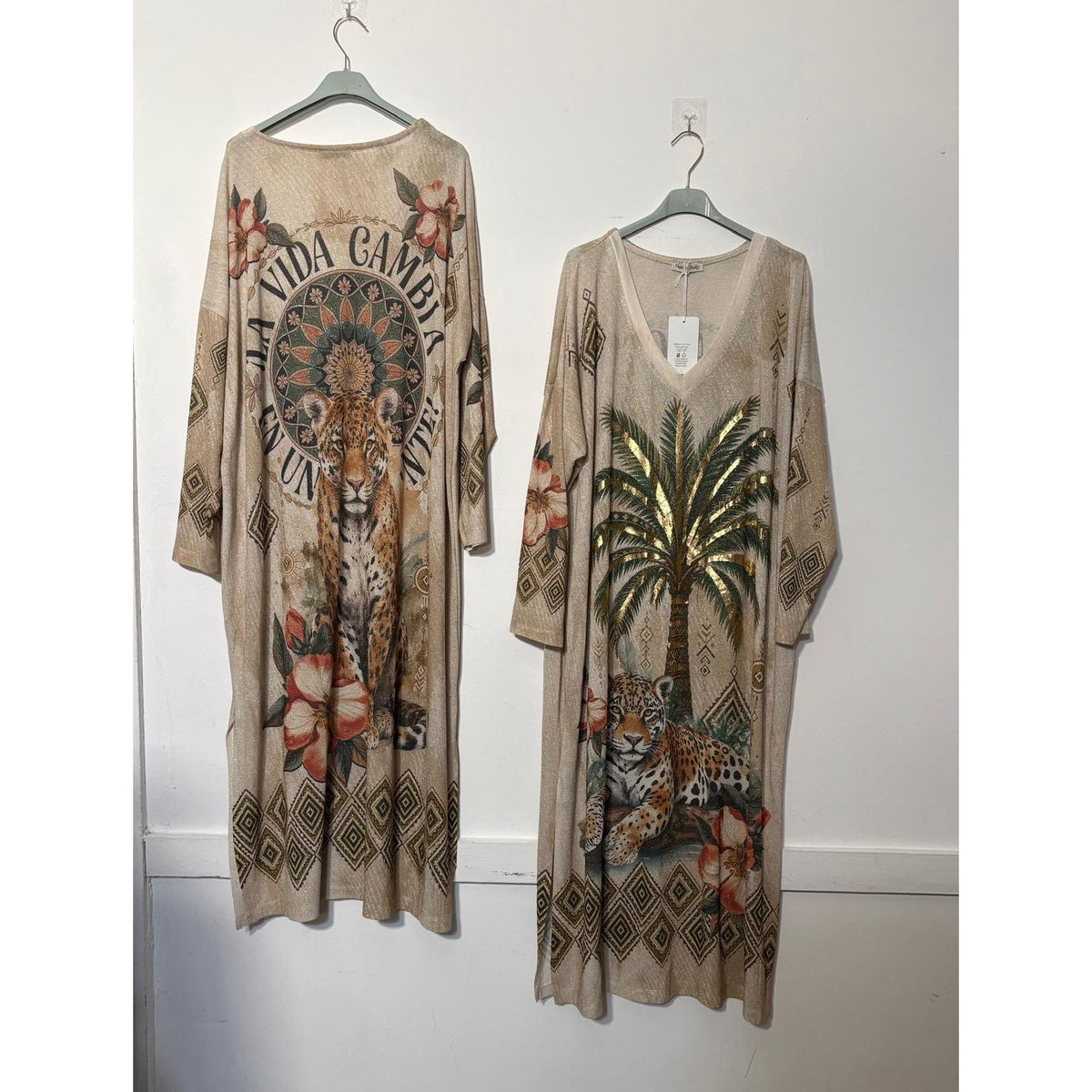 Palm Tree & Leopard Shimmer Maxi Dress