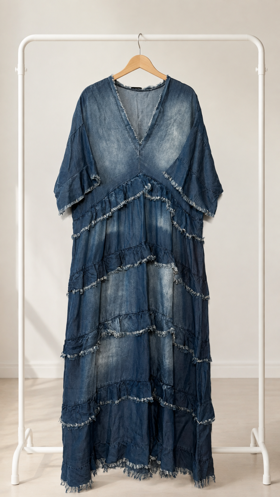 Short-Sleeved Denim-Look Dress