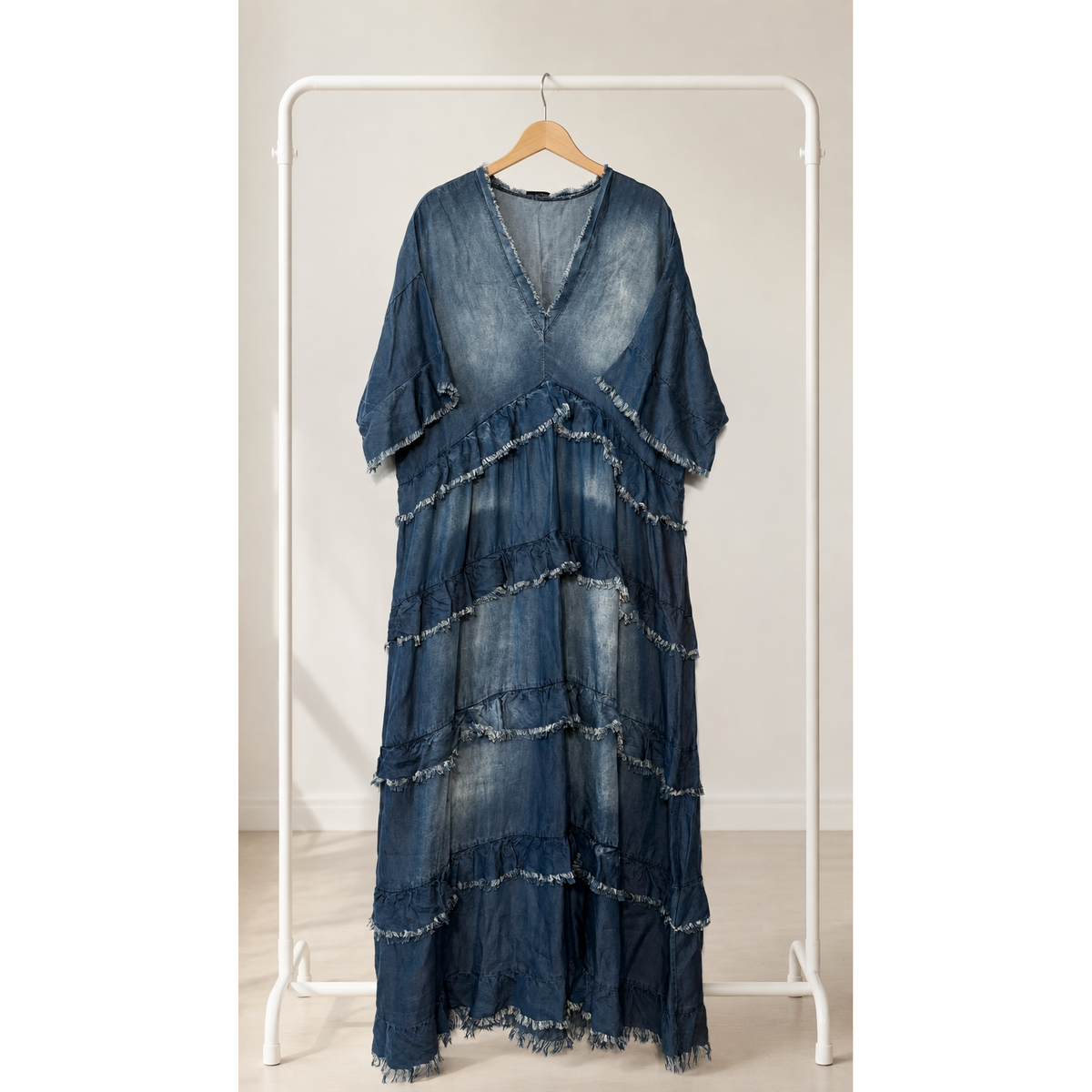Short-Sleeved Denim-Look Dress