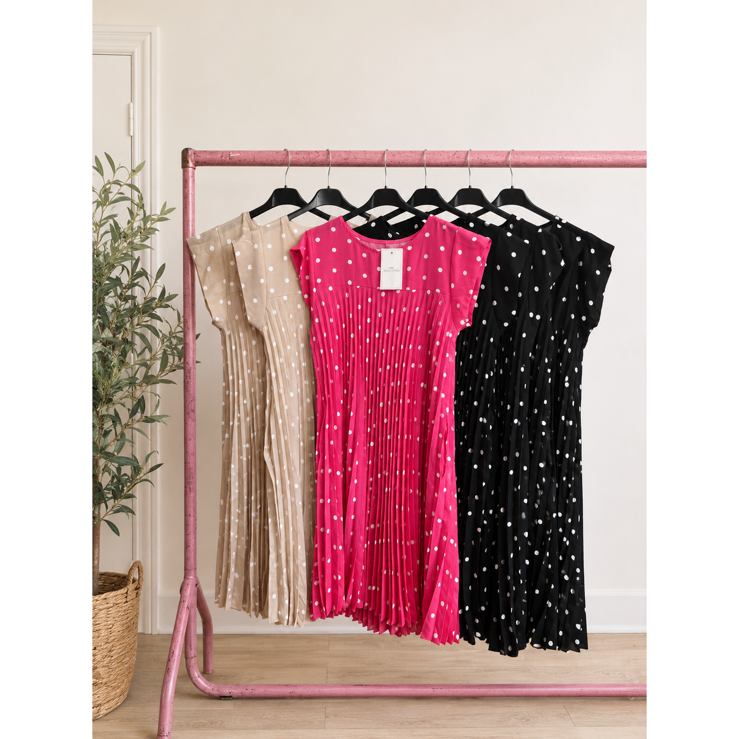 Short Polka Dot Pleated Dress