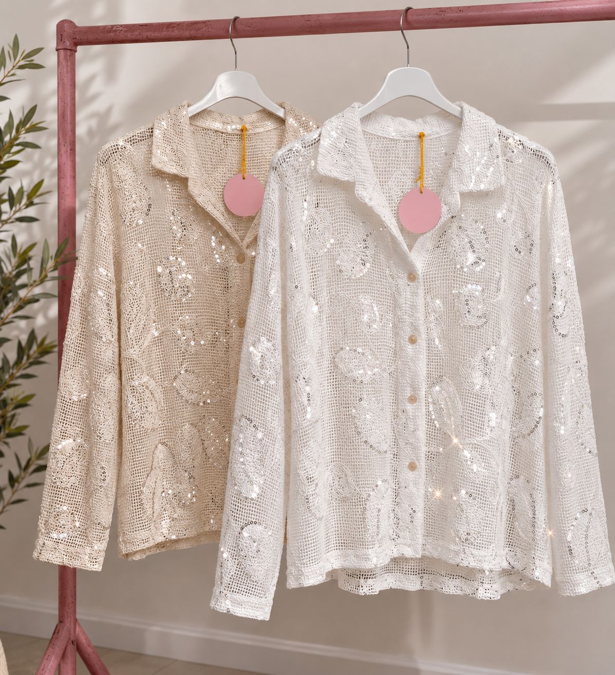 Long Sleeve Crochet & Sparkle Shirt