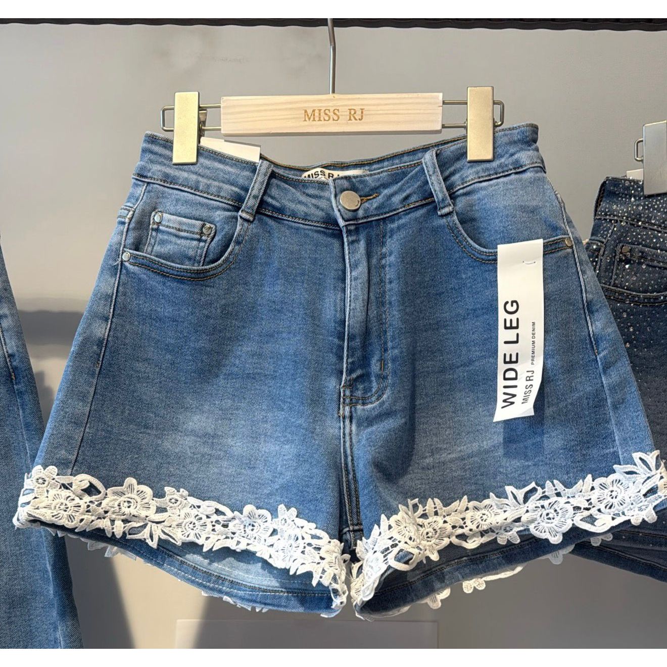 Lace Trim Denim Shorts