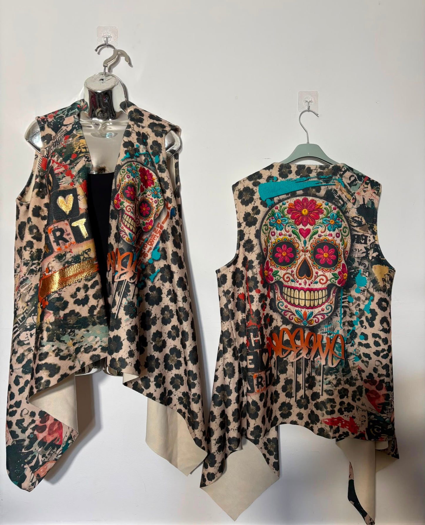 Leopard Sugar Skull Waterfall Waistcoat