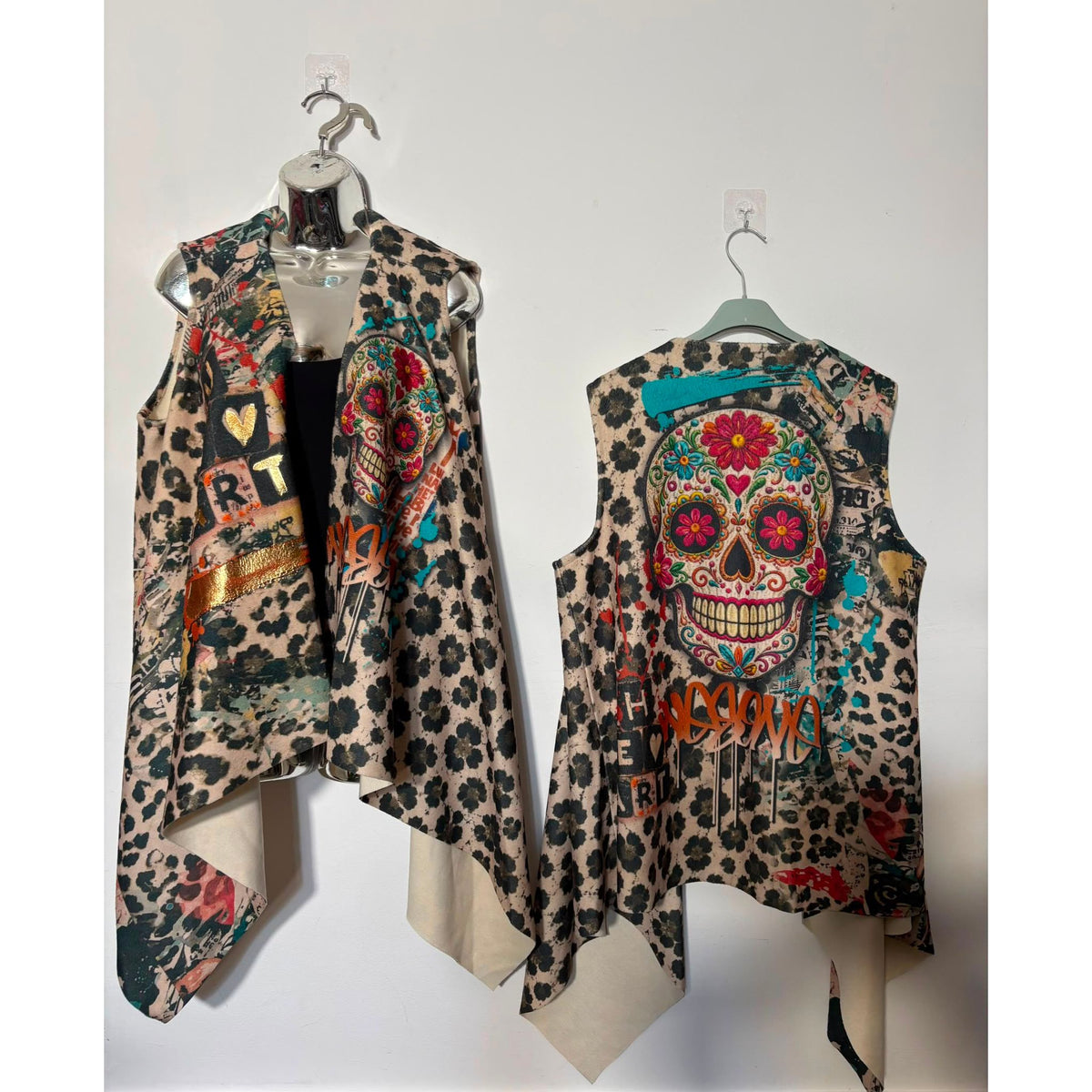 Leopard Sugar Skull Waterfall Waistcoat