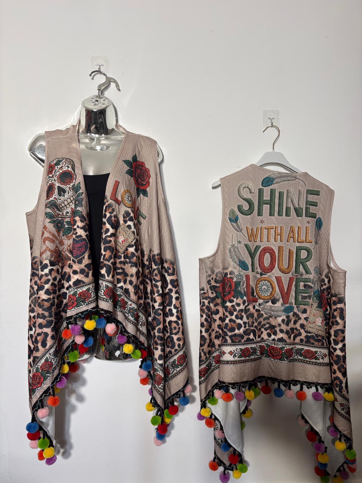 Leopard Sugar Skull Pom-Pom Waterfall Waistcoat