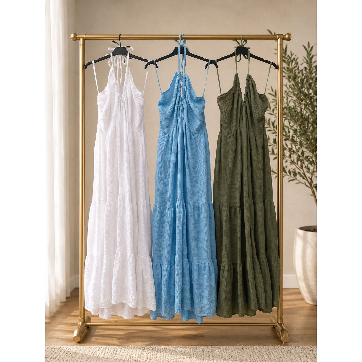 Cheesecloth Halter Neck Maxi Dress – £25