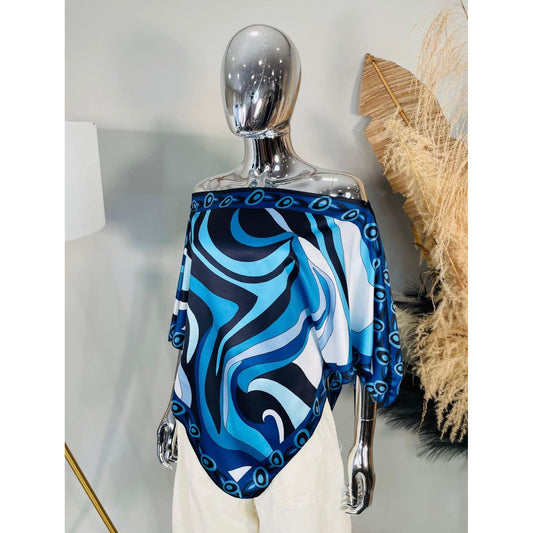 Satin Abstract Print Scarf Top