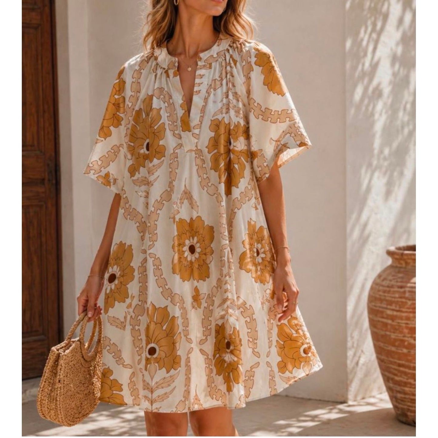 Floral Puff Arm Smock Dress