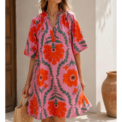Floral Puff Arm Smock Dress