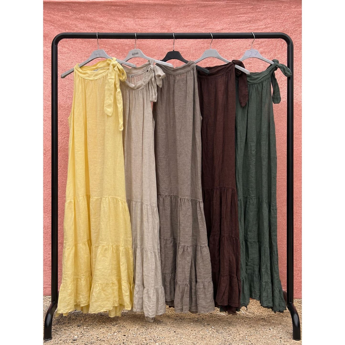 100% Linen Tie Shoulder Maxi Dress