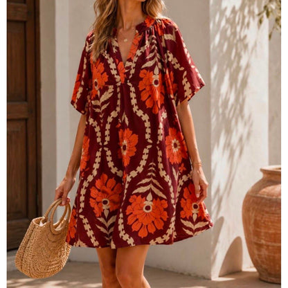 Floral Puff Arm Smock Dress