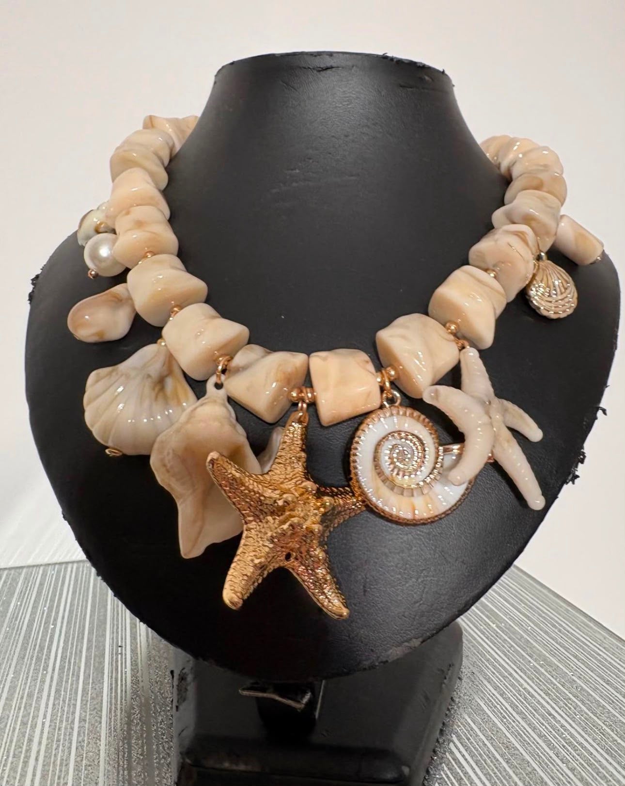Coastal Charm Statement Necklace (Starfish & Shell)