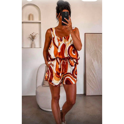 Abstract Satin Feel Short Co-Ord Set – Sale