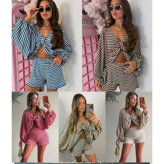 Stripe Twist Front Short Set