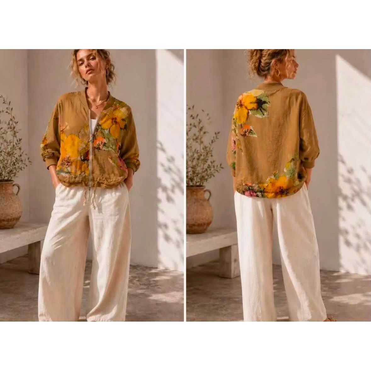 100% Linen Floral Print Jacket – One Size