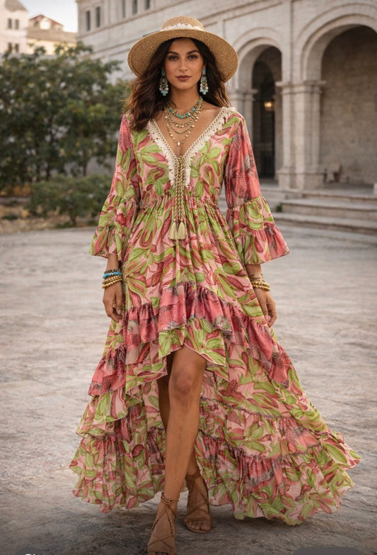 The Boho Santorini High/Low Dress