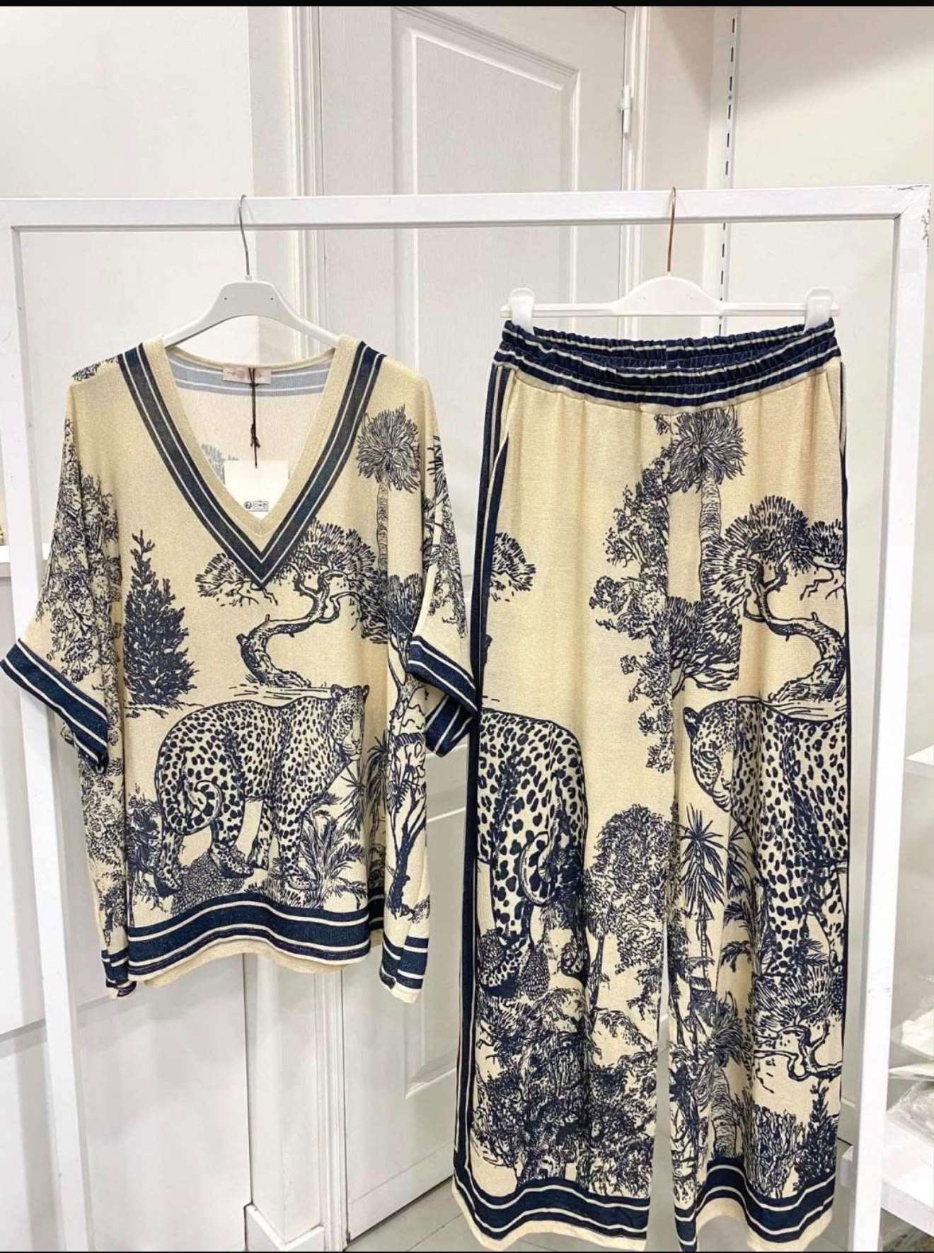 Shimmer Leopard Print Two-Piece Trouser Set