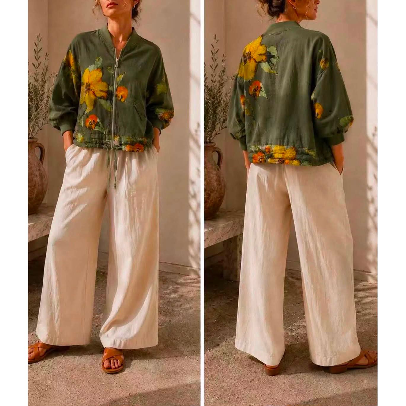 100% Linen Floral Print Jacket – One Size