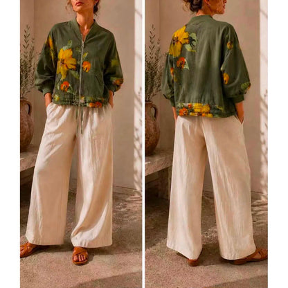 100% Linen Floral Print Jacket – One Size