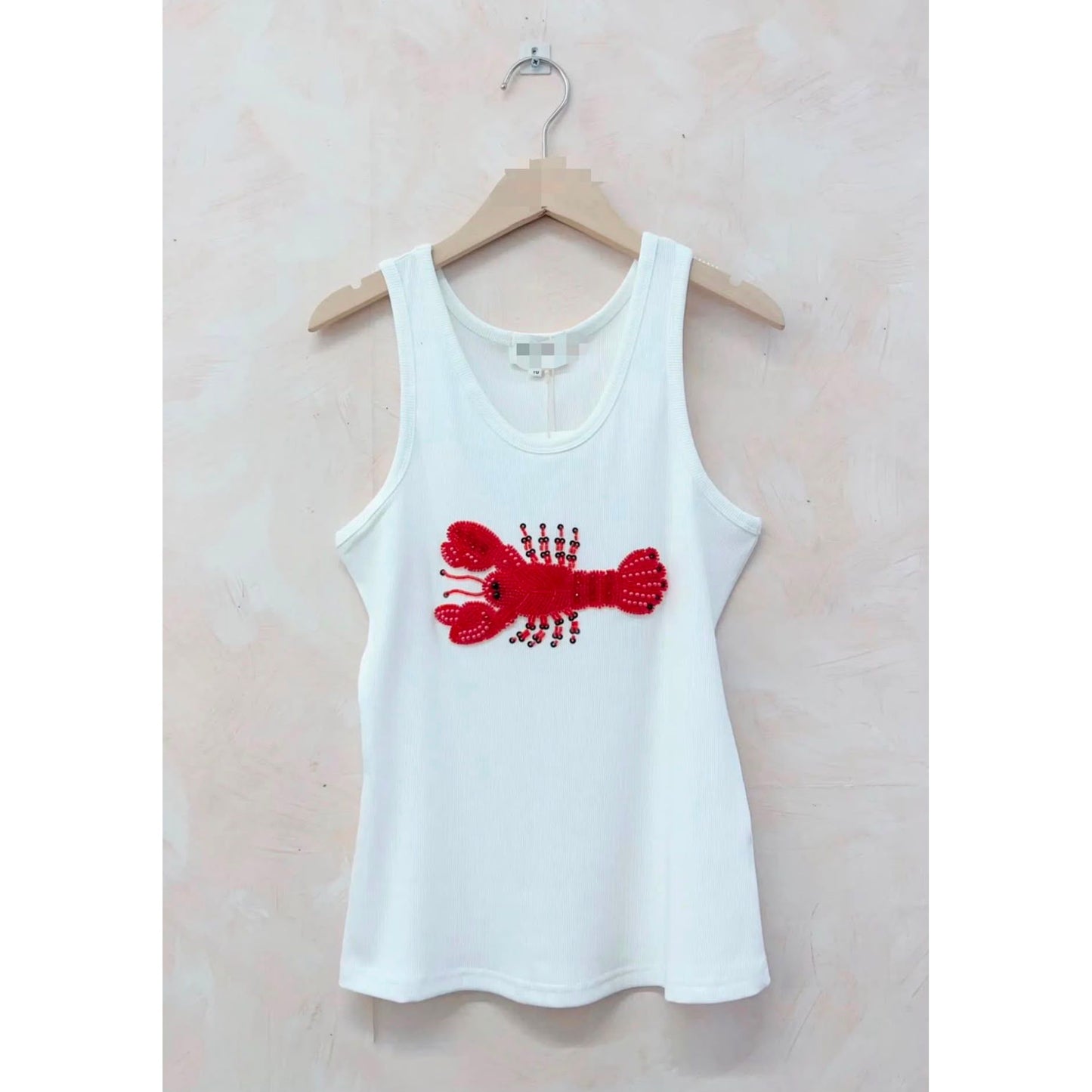 Beaded Lobster Ribbed Vest Top – White