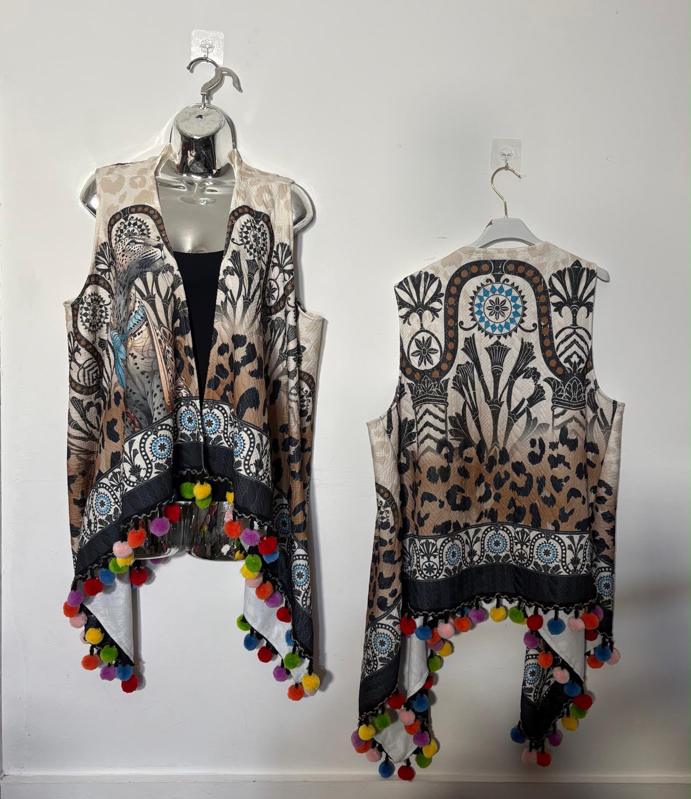 Leopard Mandala Pom-Pom Waterfall Waistcoat