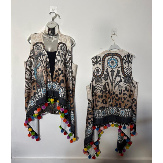 Leopard Mandala Pom-Pom Waterfall Waistcoat