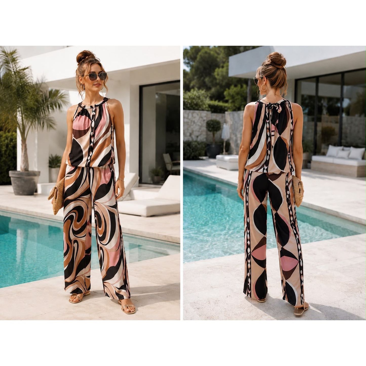 Abstract Swirl Slinky Co-Ord Set – Blush Print – £30