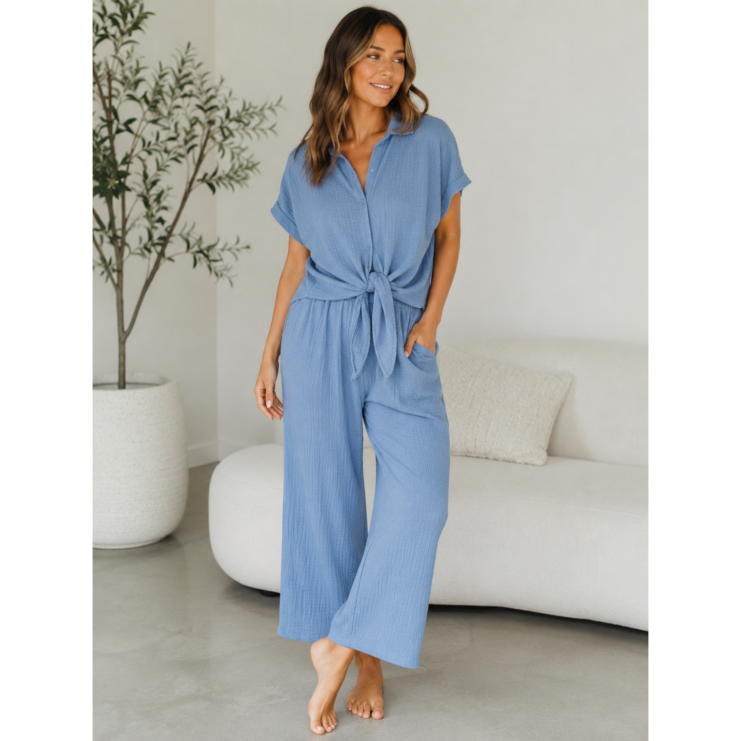 Waffle Tie-Front Loungewear