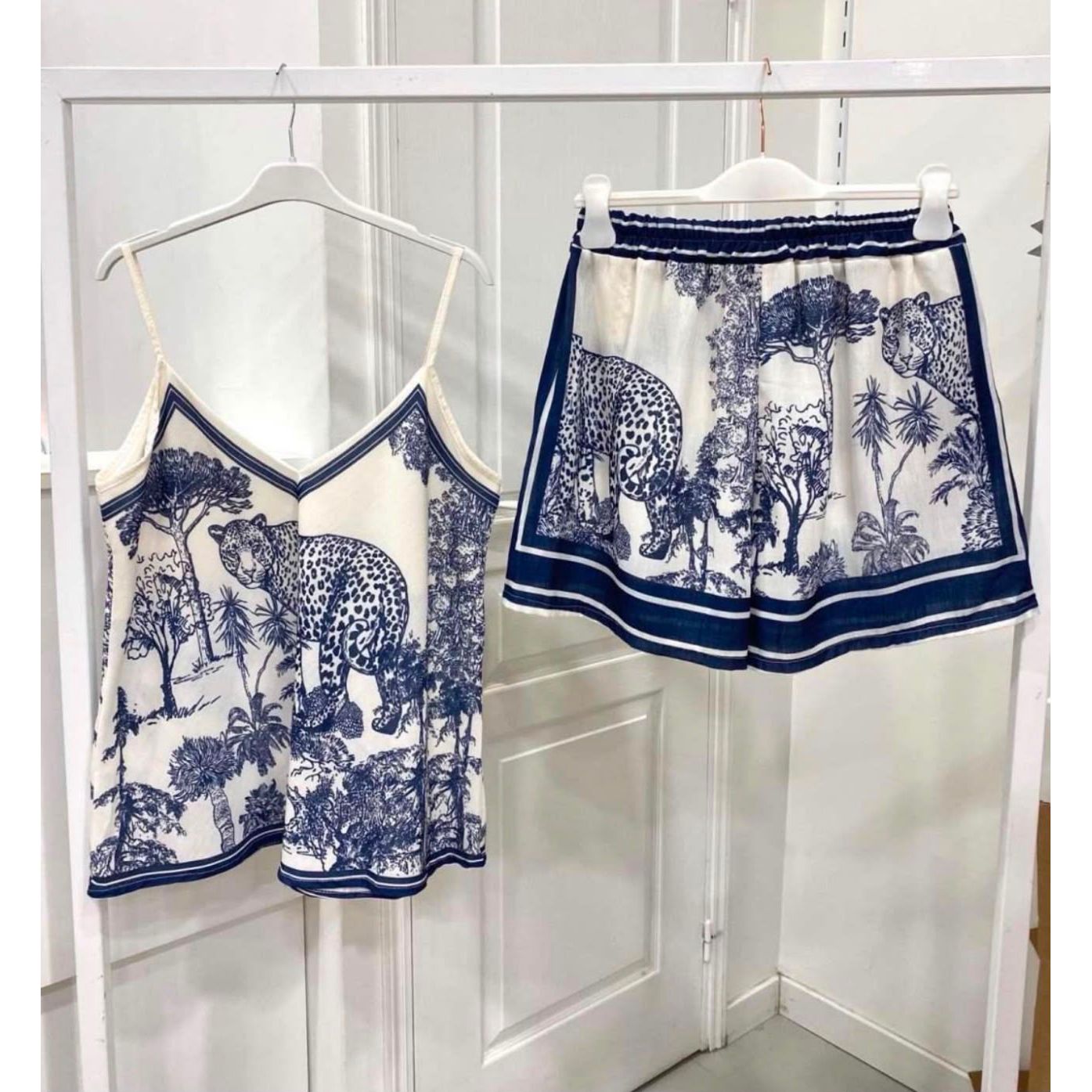 Safari Leopard Linen Feel Cami &amp; Shorts Co-Ord Set