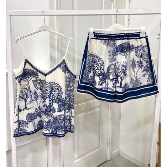 Safari Leopard Linen Feel Cami &amp; Shorts Co-Ord Set