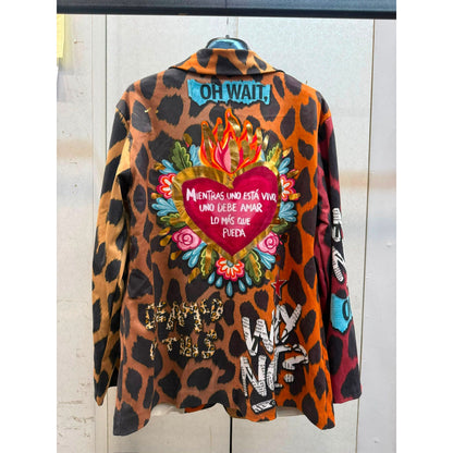 Wild Heart statement blazer with leopard print, graffiti artwork and colourful heart design on the back
