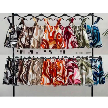 Abstract Satin Feel Short Co-Ord Set – Sale