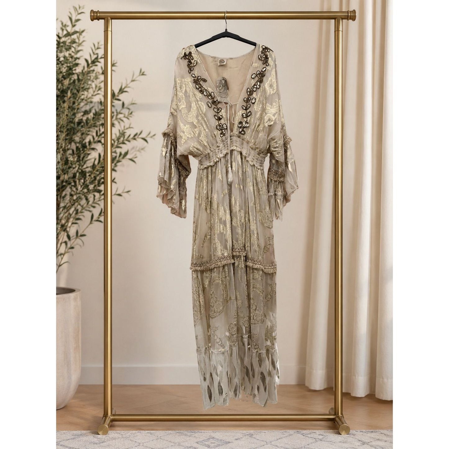 Gold Detail Boho Maxi Dress