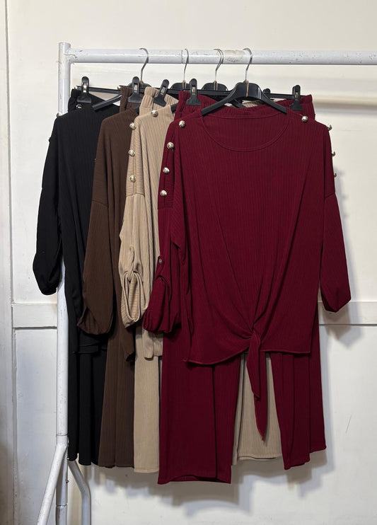 Gold Button Ribbed Lounge Set