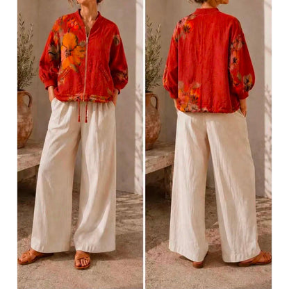 100% Linen Floral Print Jacket – One Size