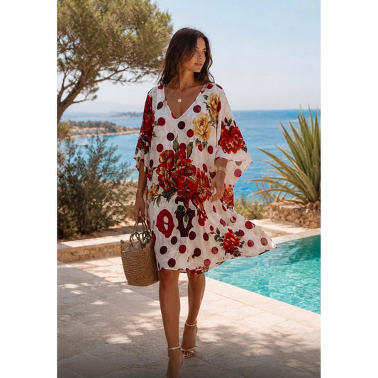 Floral Polka Dot Beach Kaftan
